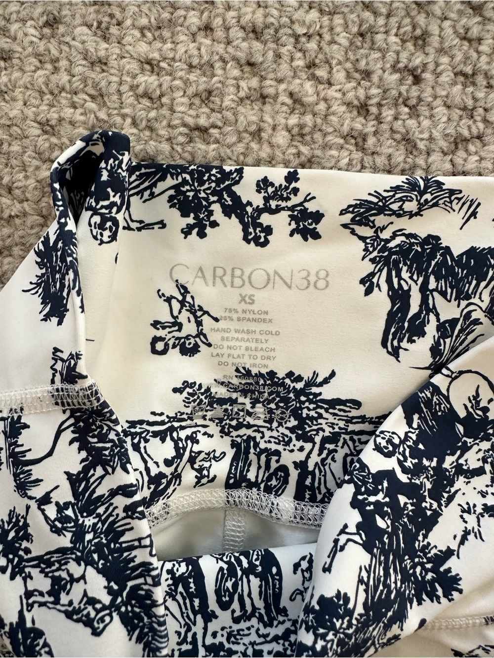 Carbon38 White and Navy Printed Workout Set - Picture 3 of 4